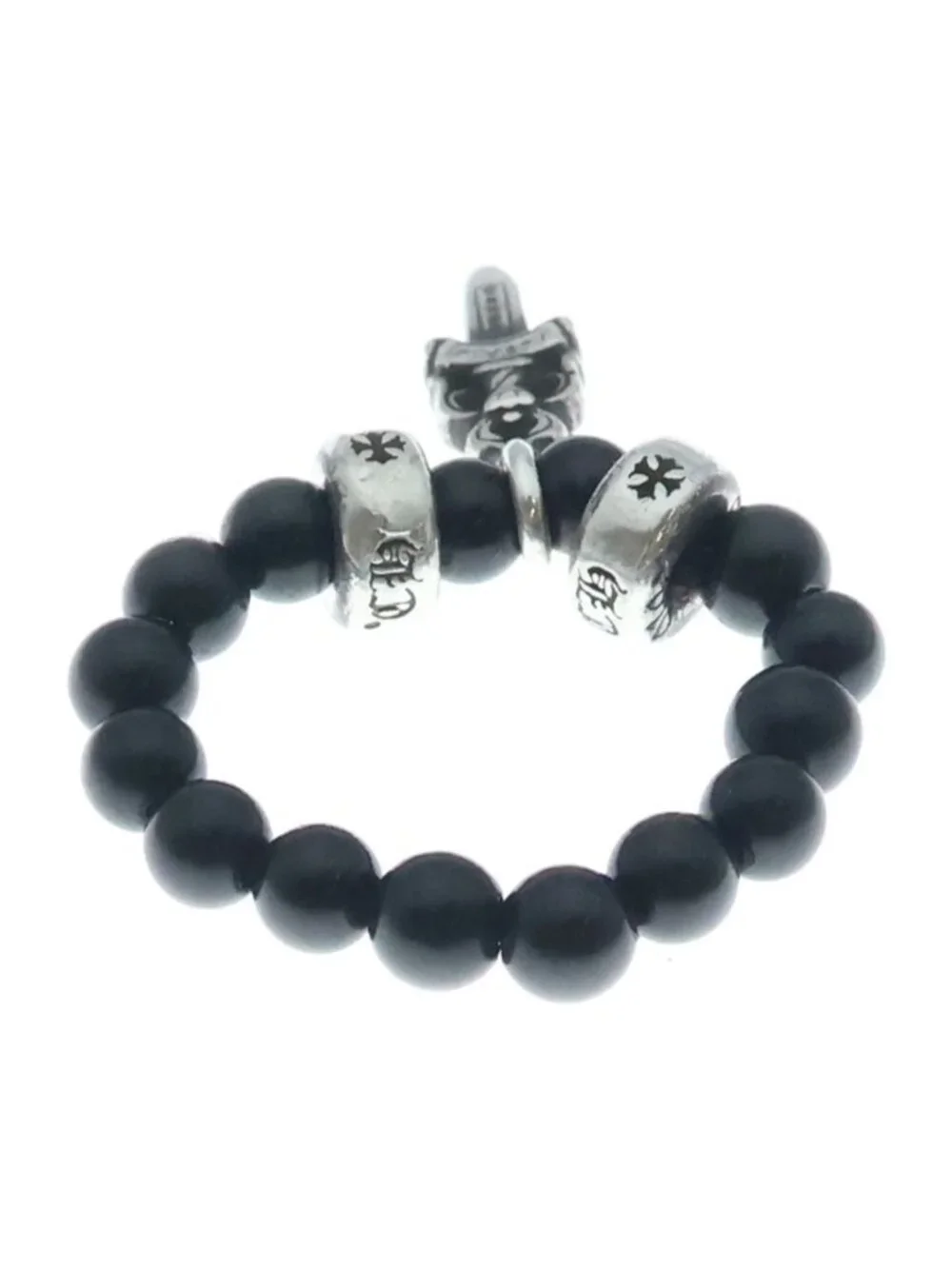 Chrome Hearts Dagger Charm Bead Ring Silver Black